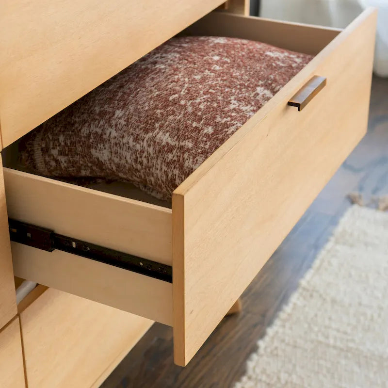 Mid-Century 6-Drawer Dresser in Natural and Walnut Wood Tones