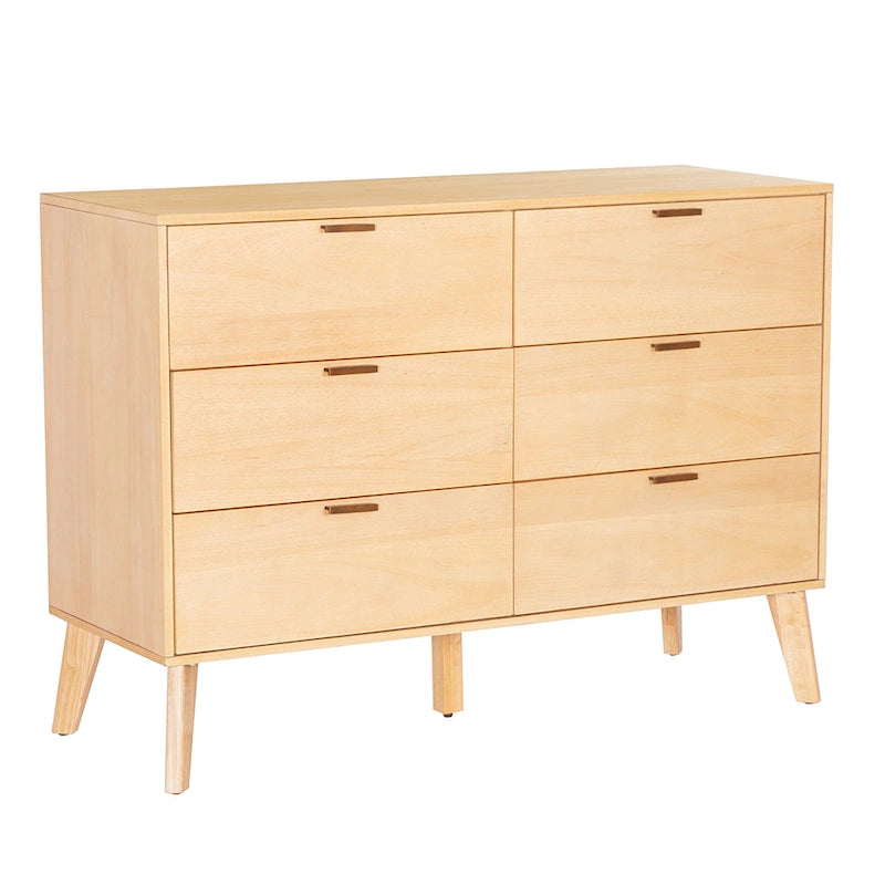 Mid-Century 6-Drawer Dresser in Natural and Walnut Wood Tones