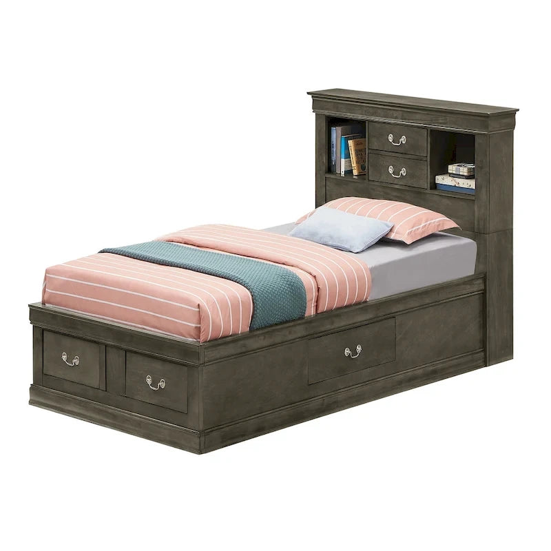 Twin Storage Platform Bed with 6 Under-Bed Drawers - Classic Style