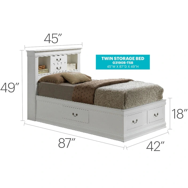 Twin Storage Platform Bed with 6 Under-Bed Drawers - Classic Style
