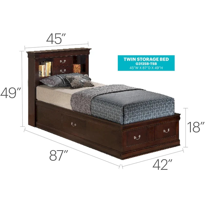 Twin Storage Platform Bed with 6 Under-Bed Drawers - Classic Style