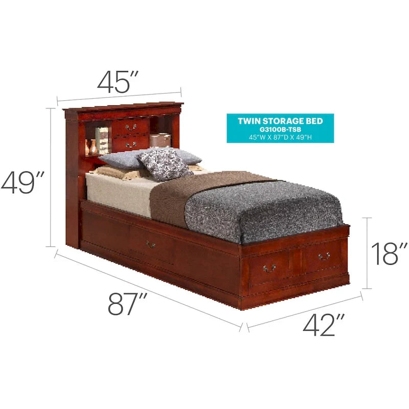 Twin Storage Platform Bed with 6 Under-Bed Drawers - Classic Style
