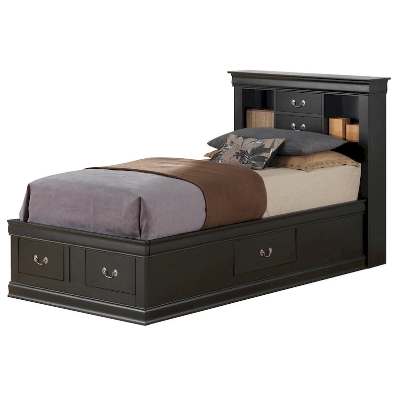 Twin Storage Platform Bed with 6 Under-Bed Drawers - Classic Style