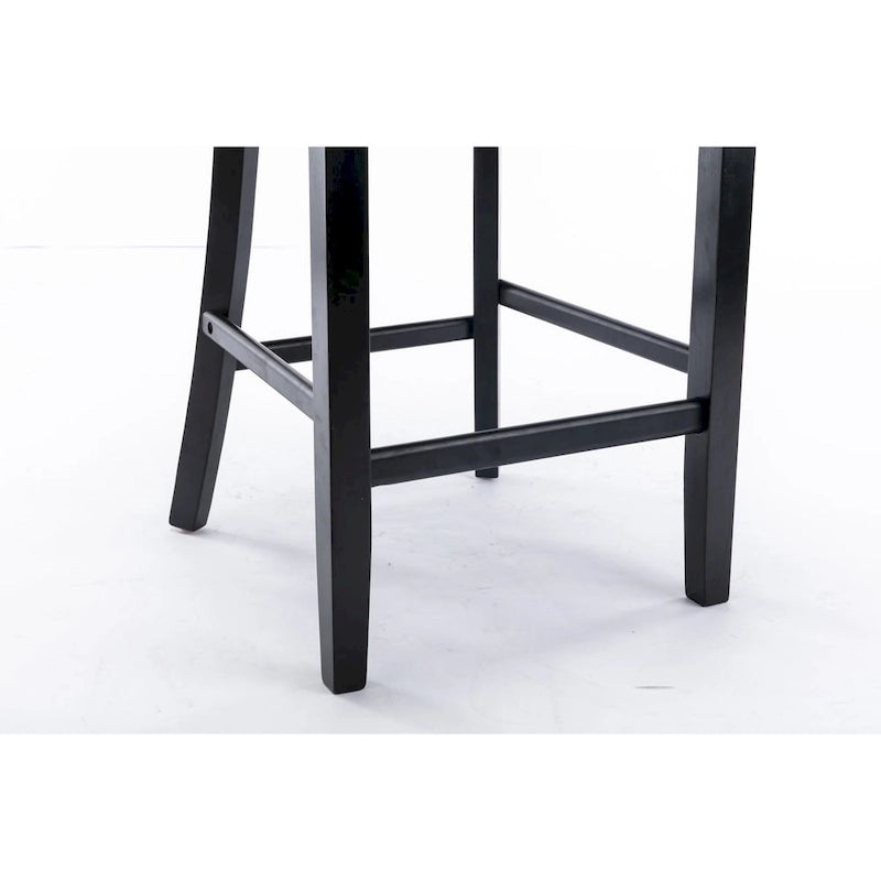 Velvet Upholstered Barstools with Button Tufting and Wooden Legs, Set of 2