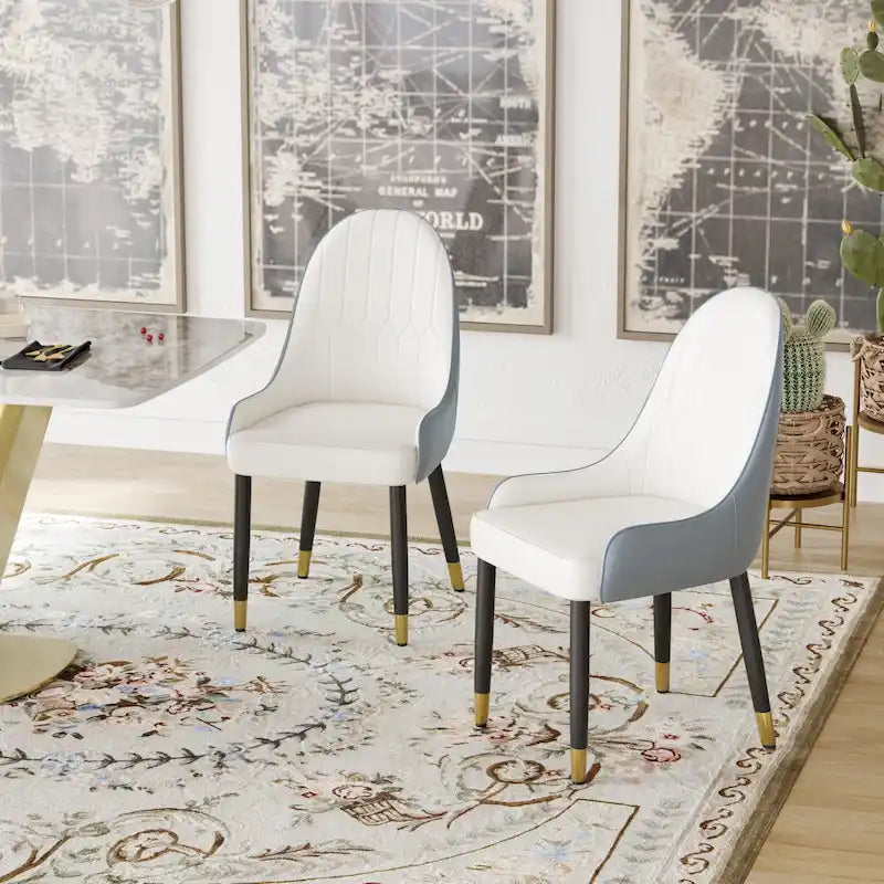 Modern Faux Leather Dining Chairs with Wood Legs, Set of 2