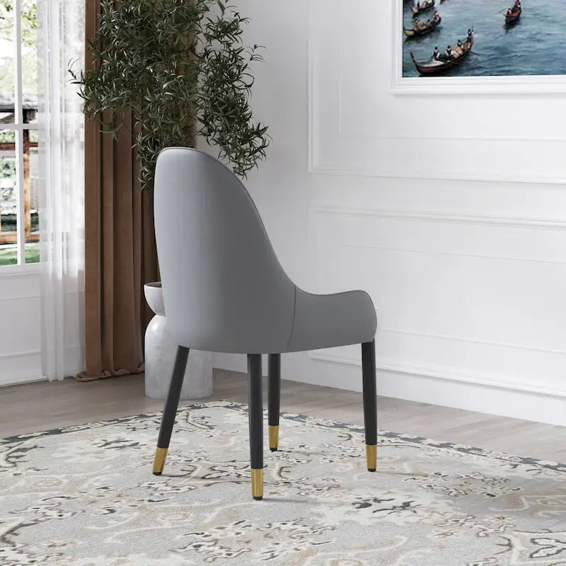 Modern Faux Leather Dining Chairs with Wood Legs, Set of 2