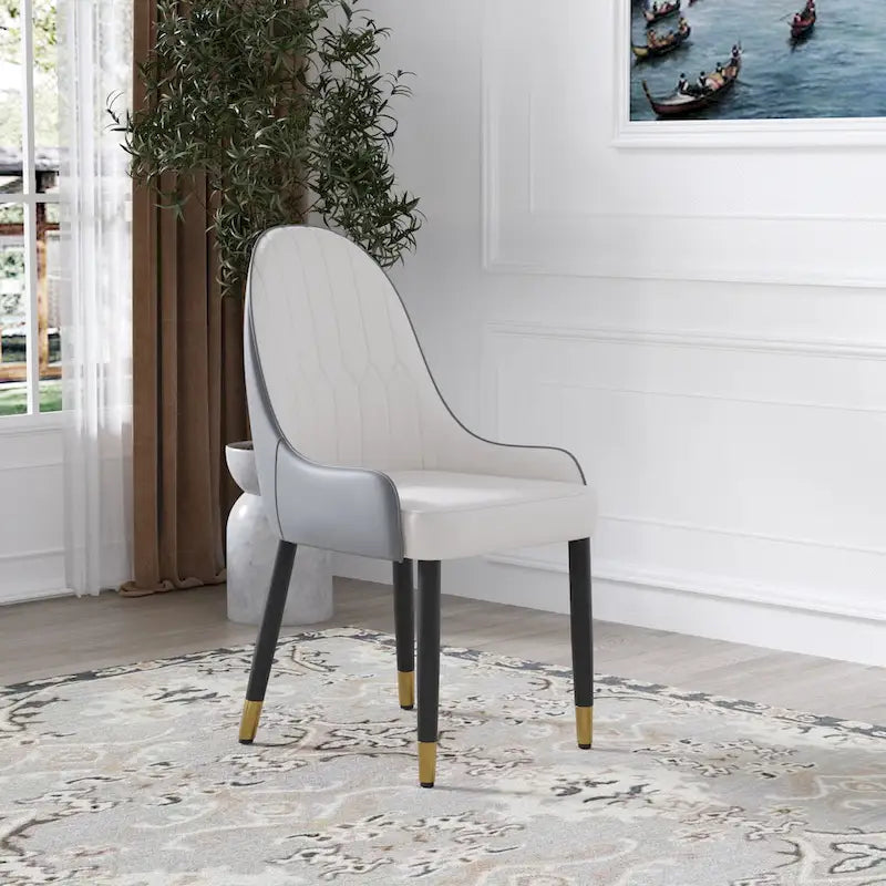 Modern Faux Leather Dining Chairs with Wood Legs, Set of 2