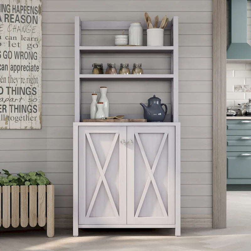 Rustic Multi-Shelf Microwave Cabinet with 2-Door Storage - 64"H