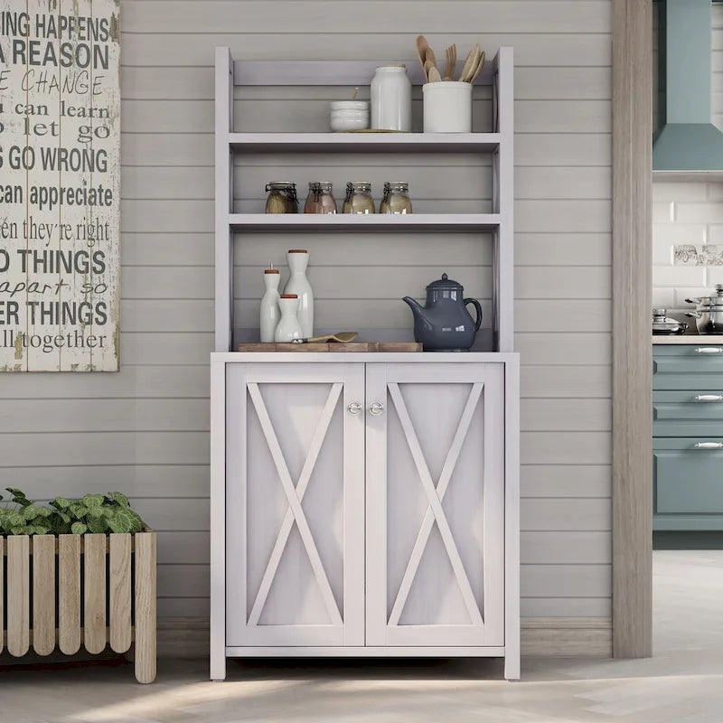 Rustic Multi-Shelf Microwave Cabinet with 2-Door Storage - 64"H