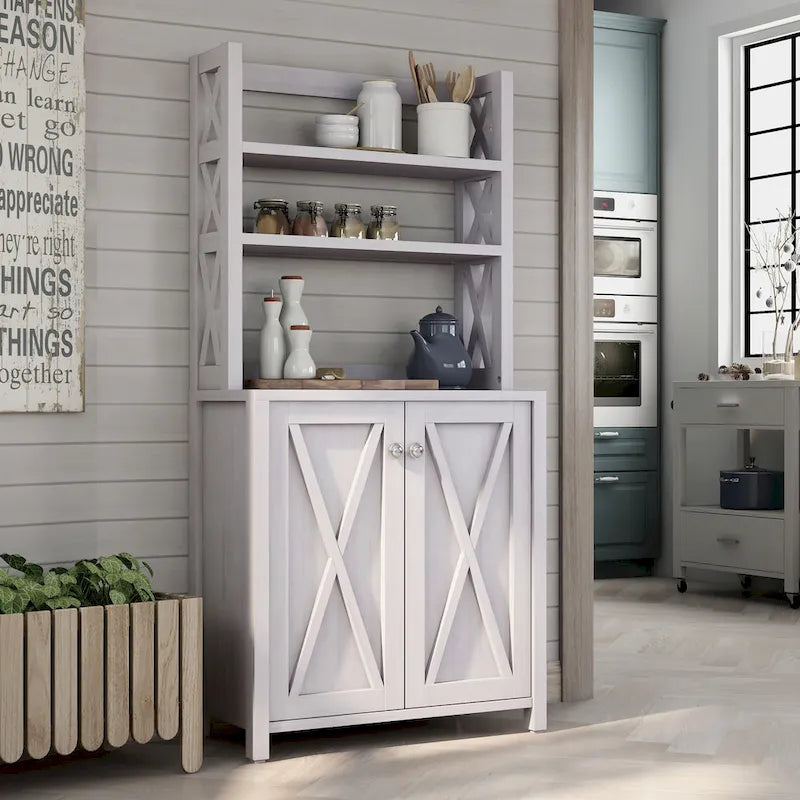 Rustic Multi-Shelf Microwave Cabinet with 2-Door Storage - 64"H