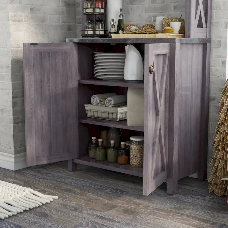Rustic Multi-Shelf Microwave Cabinet with 2-Door Storage - 64"H