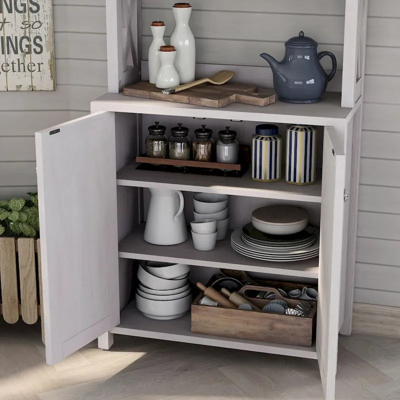 Rustic Multi-Shelf Microwave Cabinet with 2-Door Storage - 64"H