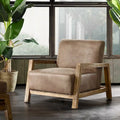 Low Profile Accent Chair with Reclaimed Oak Frame and Faux Leather