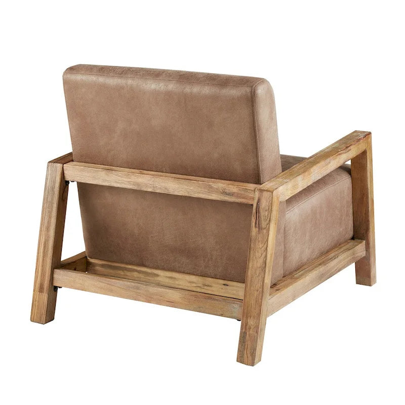 Low Profile Accent Chair with Reclaimed Oak Frame and Faux Leather