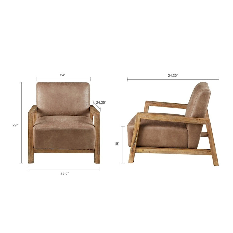 Low Profile Accent Chair with Reclaimed Oak Frame and Faux Leather