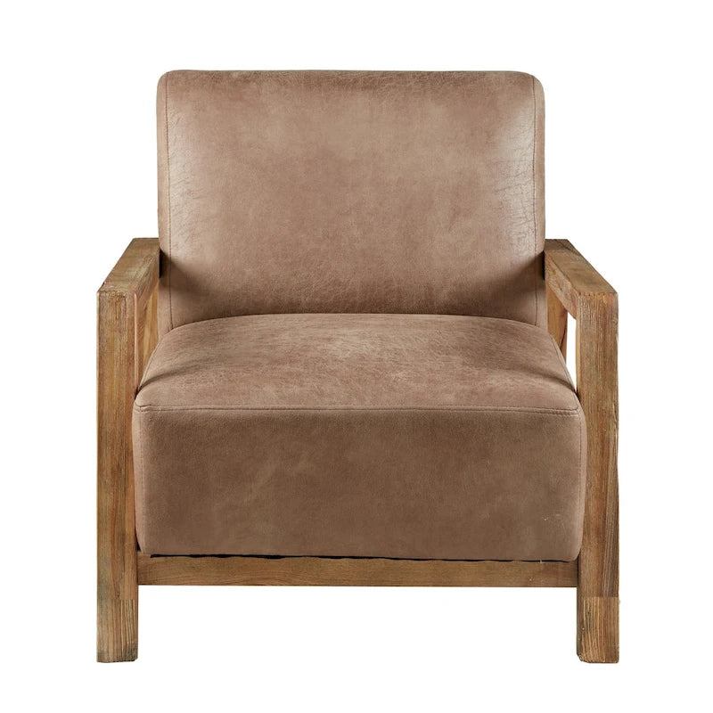 Low Profile Accent Chair with Reclaimed Oak Frame and Faux Leather