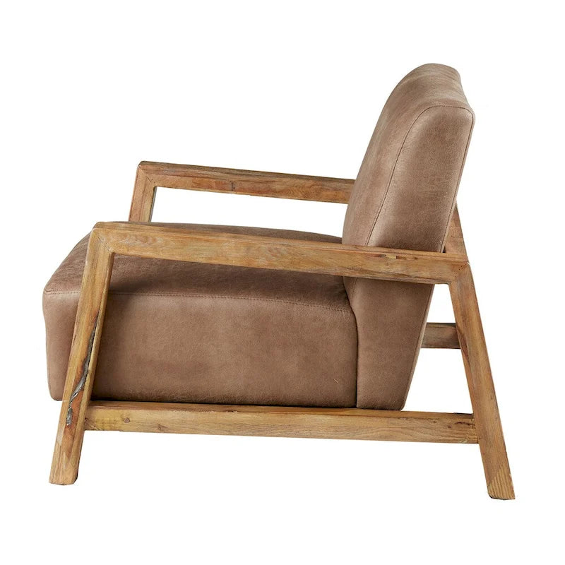 Low Profile Accent Chair with Reclaimed Oak Frame and Faux Leather