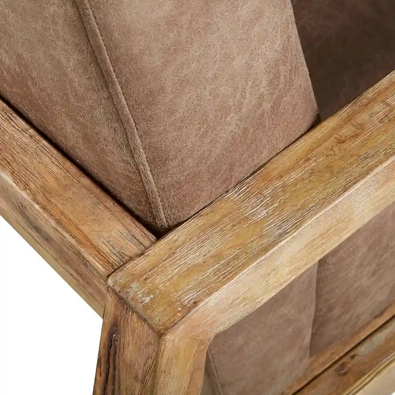 Low Profile Accent Chair with Reclaimed Oak Frame and Faux Leather