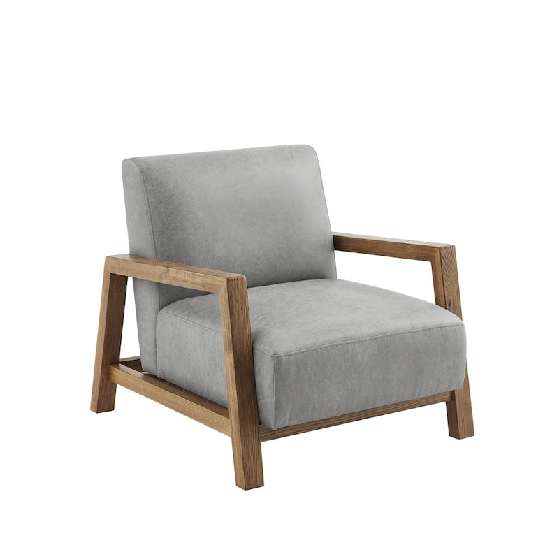 Low Profile Accent Chair with Reclaimed Oak Frame and Faux Leather