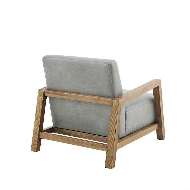 Low Profile Accent Chair with Reclaimed Oak Frame and Faux Leather