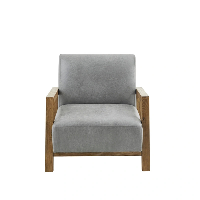 Low Profile Accent Chair with Reclaimed Oak Frame and Faux Leather