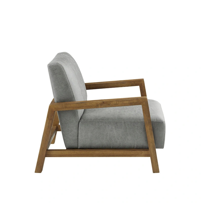 Low Profile Accent Chair with Reclaimed Oak Frame and Faux Leather
