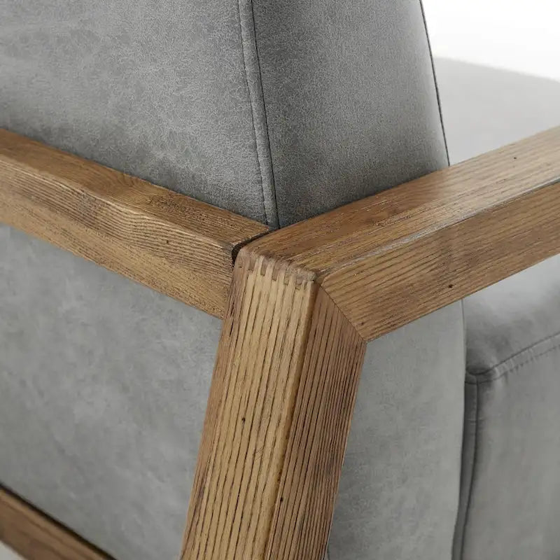Low Profile Accent Chair with Reclaimed Oak Frame and Faux Leather