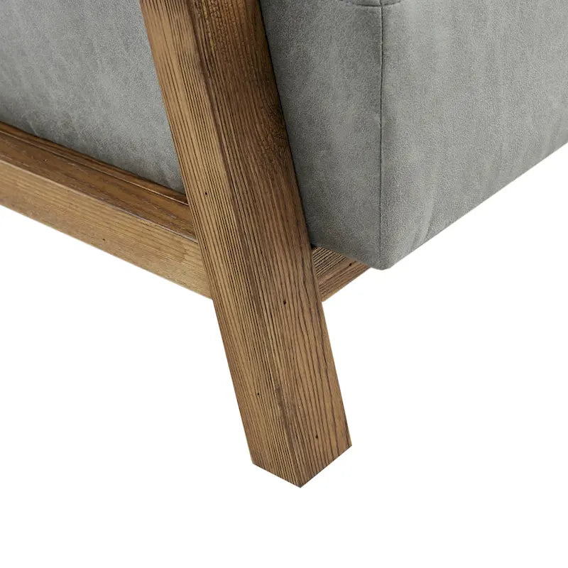 Low Profile Accent Chair with Reclaimed Oak Frame and Faux Leather