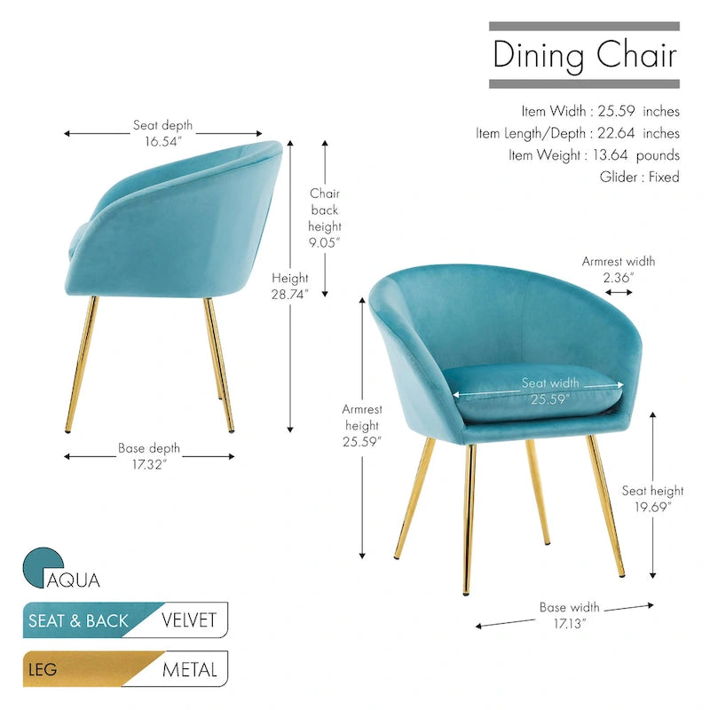 Mid-Century Velvet Dining Chair with Gold Chrome Legs - Set of 2