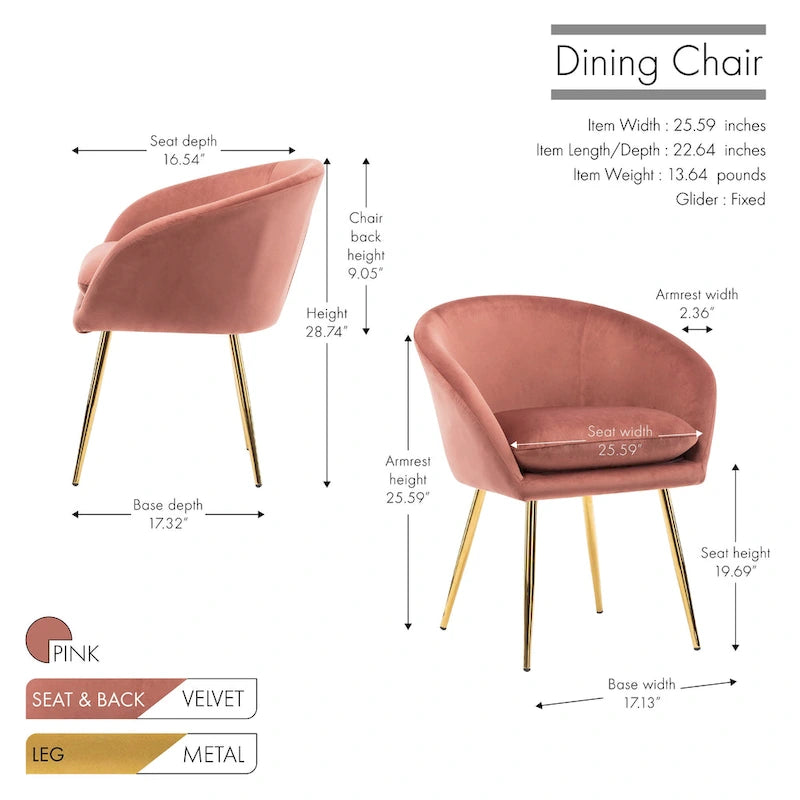 Mid-Century Velvet Dining Chair with Gold Chrome Legs - Set of 2