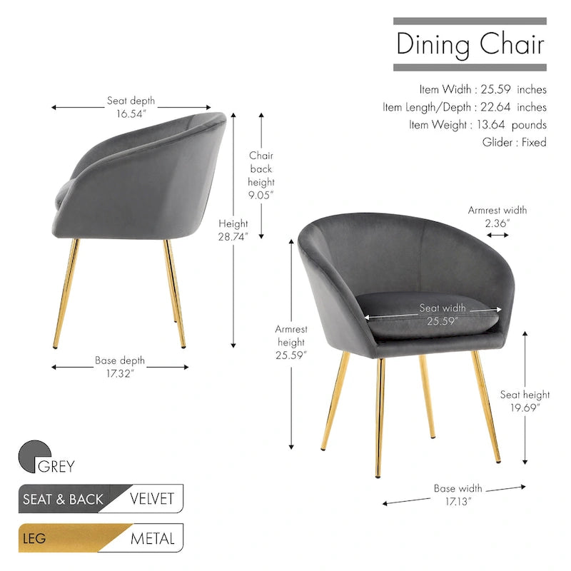 Mid-Century Velvet Dining Chair with Gold Chrome Legs - Set of 2