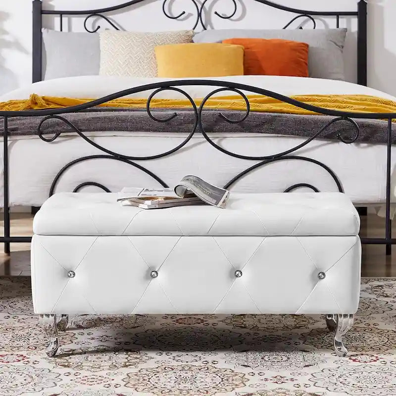 Luxury Storage Ottoman Bench with Flip Top - PU Upholstered