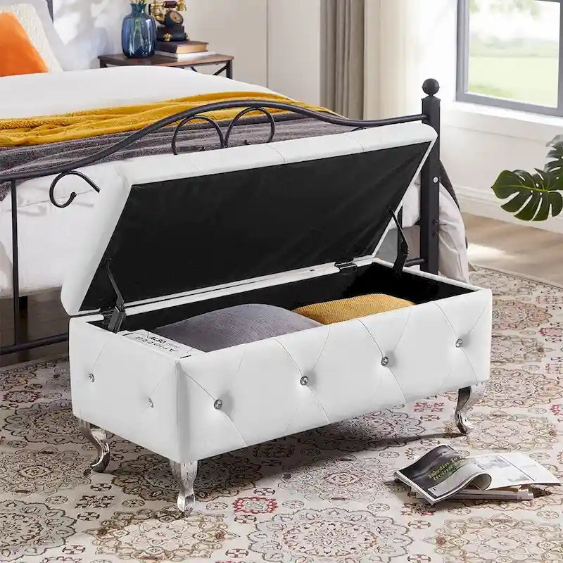 Luxury Storage Ottoman Bench with Flip Top - PU Upholstered
