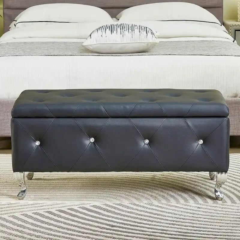 Luxury Storage Ottoman Bench with Flip Top - PU Upholstered