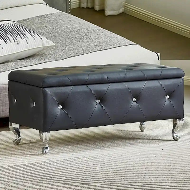 Luxury Storage Ottoman Bench with Flip Top - PU Upholstered