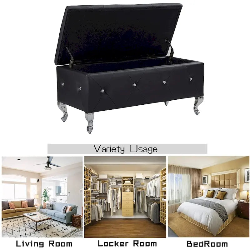 Luxury Storage Ottoman Bench with Flip Top - PU Upholstered
