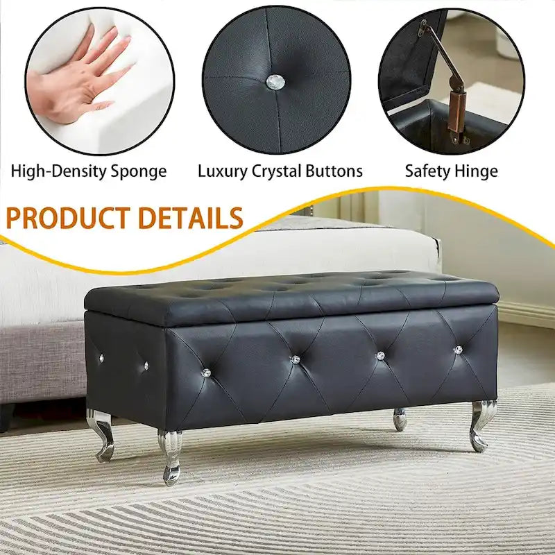 Luxury Storage Ottoman Bench with Flip Top - PU Upholstered