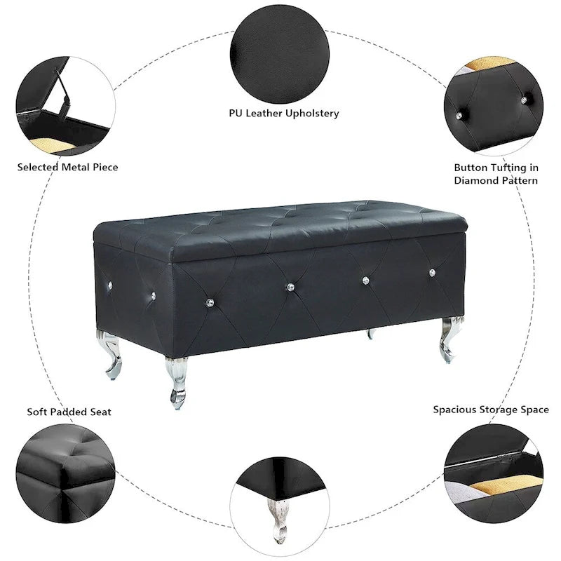 Luxury Storage Ottoman Bench with Flip Top - PU Upholstered