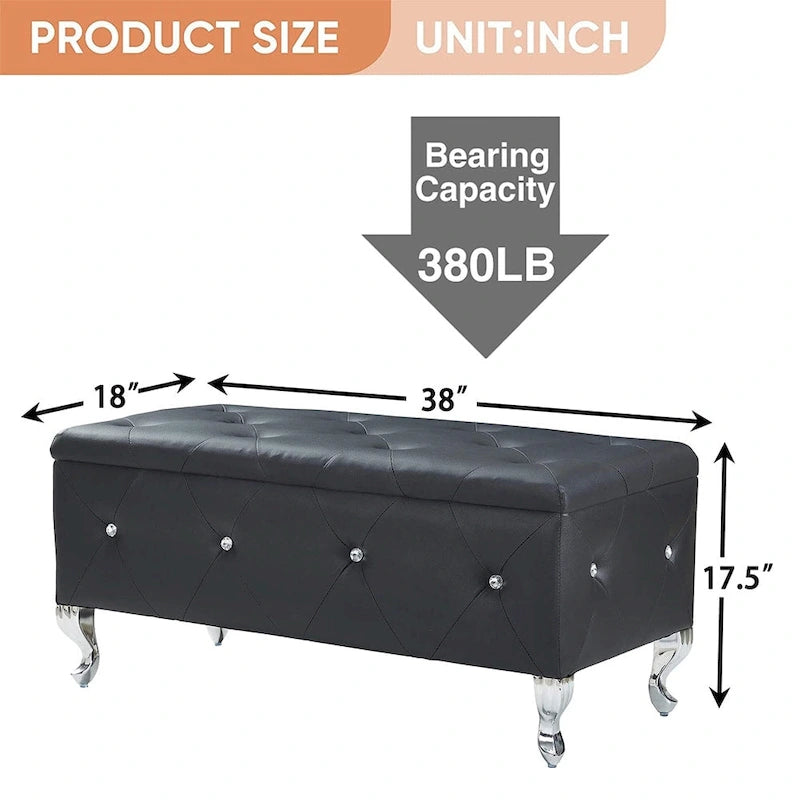 Luxury Storage Ottoman Bench with Flip Top - PU Upholstered