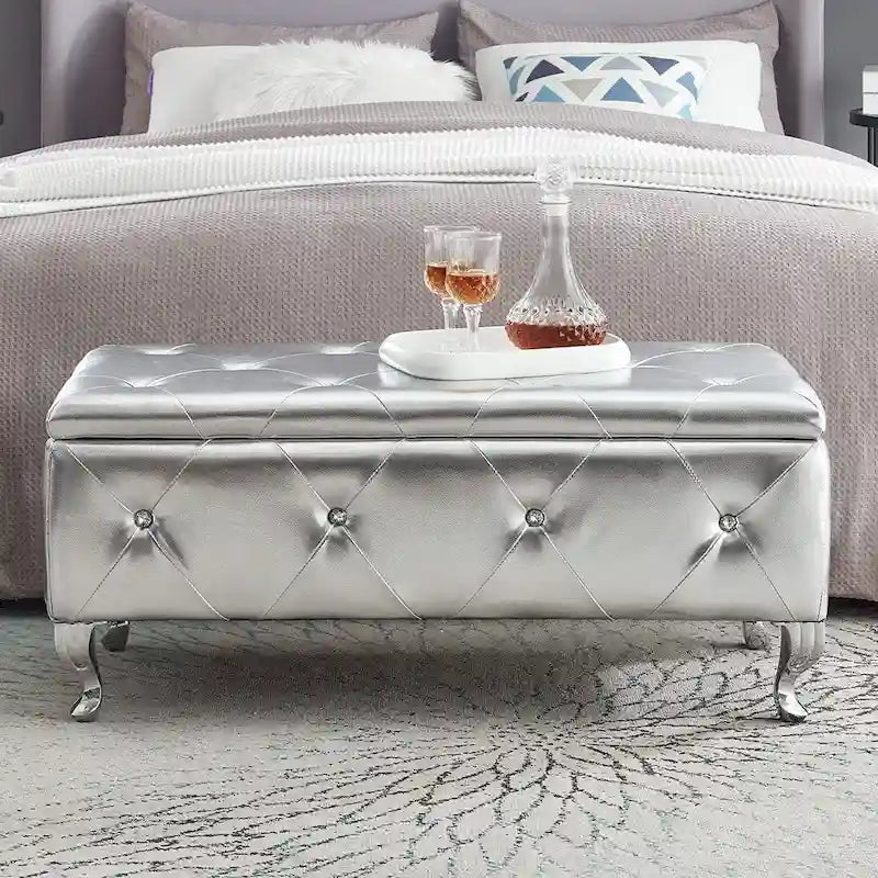 Luxury Storage Ottoman Bench with Flip Top - PU Upholstered