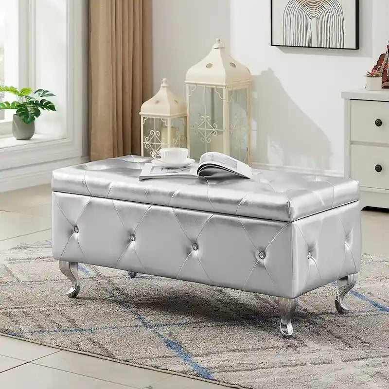 Luxury Storage Ottoman Bench with Flip Top - PU Upholstered