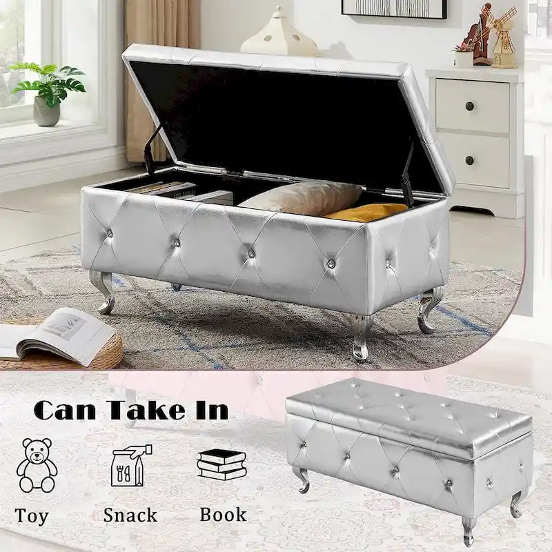 Luxury Storage Ottoman Bench with Flip Top - PU Upholstered