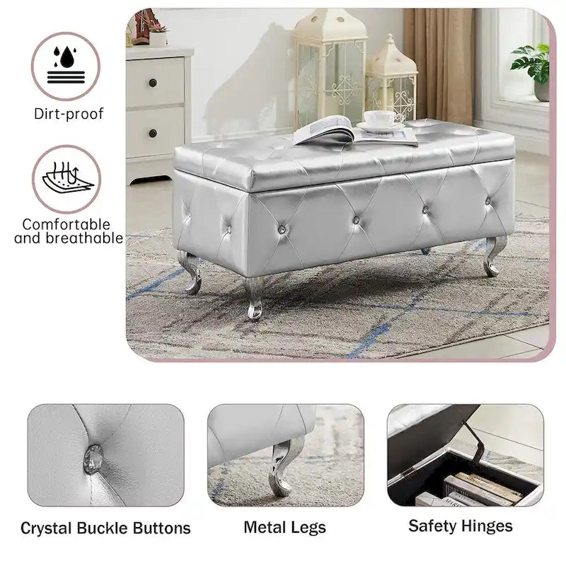 Luxury Storage Ottoman Bench with Flip Top - PU Upholstered