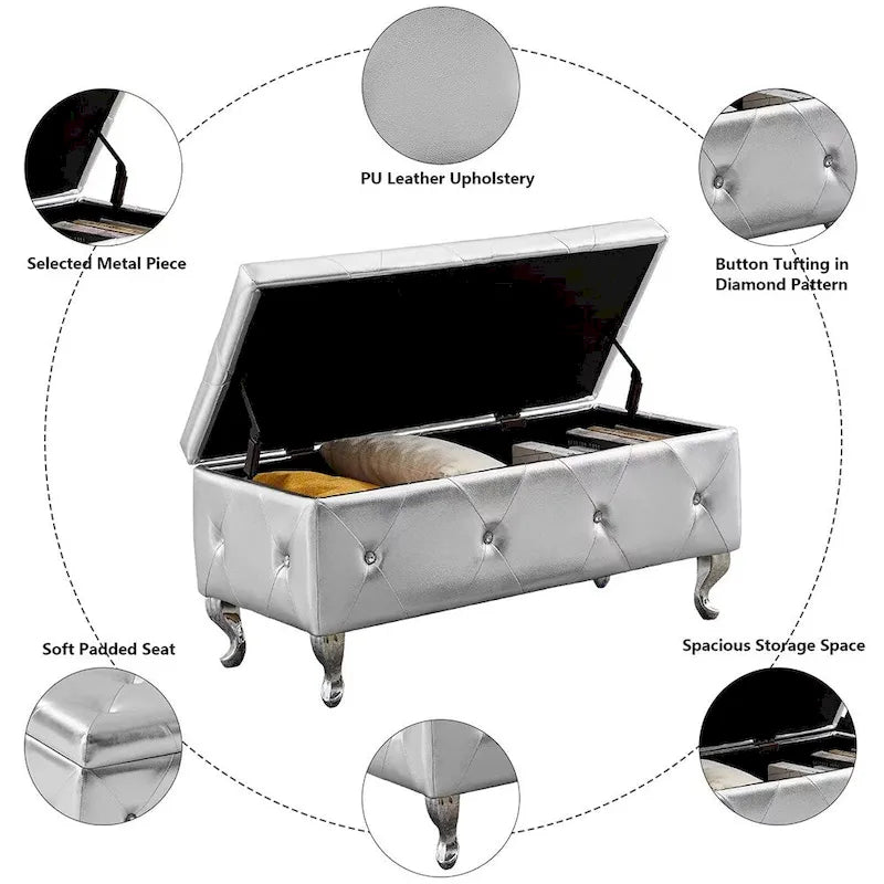 Luxury Storage Ottoman Bench with Flip Top - PU Upholstered