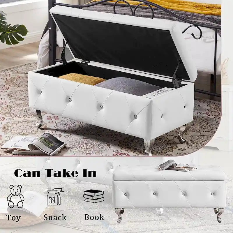 Luxury Storage Ottoman Bench with Flip Top - PU Upholstered