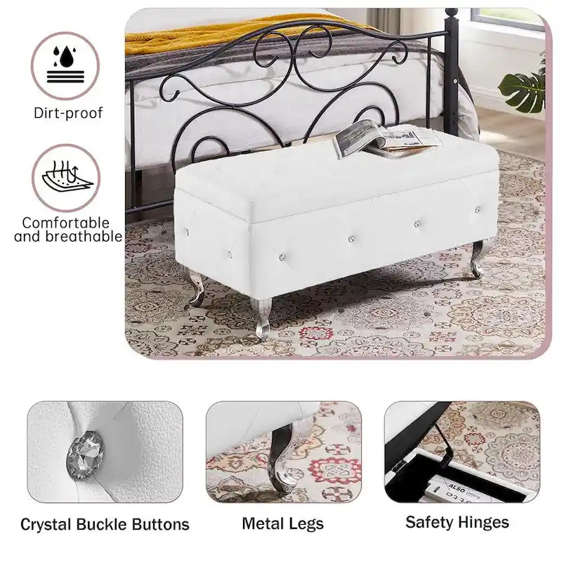 Luxury Storage Ottoman Bench with Flip Top - PU Upholstered