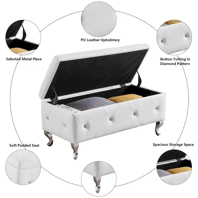 Luxury Storage Ottoman Bench with Flip Top - PU Upholstered