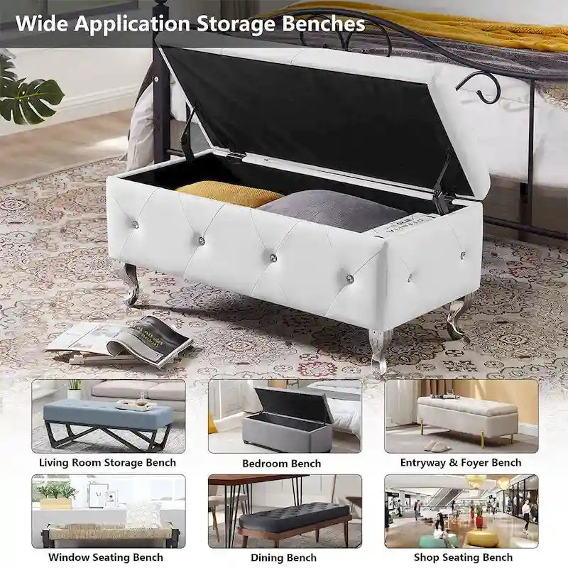 Luxury Storage Ottoman Bench with Flip Top - PU Upholstered