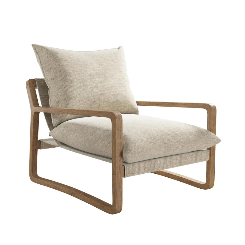 Coastal Sling Accent Chair with Solid Wood Frame and Linen Cushions