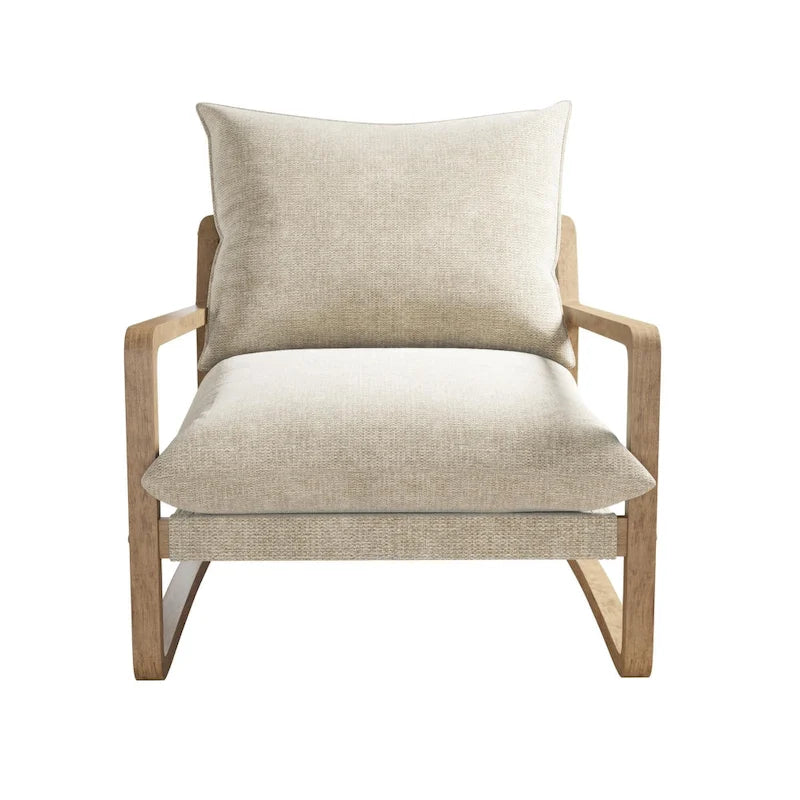 Coastal Sling Accent Chair with Solid Wood Frame and Linen Cushions